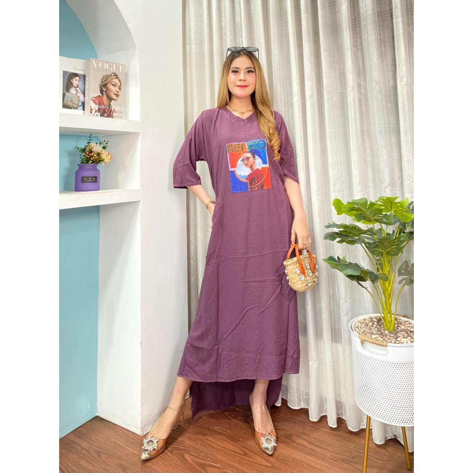 Dress Wanita Panjang Pinguin Kenzi Blink Bahan Rayon Busui Semata Kaki Saku Depan