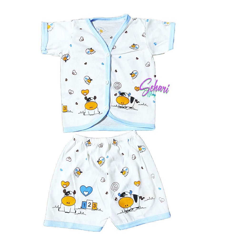 3 stel pakaian bayi pendek putih motif sapi