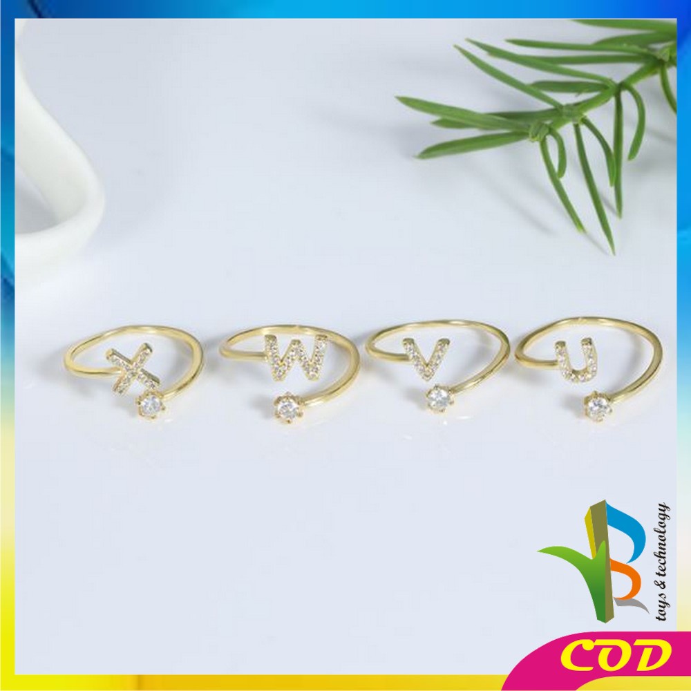 RB-K59 Cincin Huruf Gold Stainless Inisial Nama Cincin Alphabet / Cincin Abjad Huruf A-Z Wanita Fashion / Cincin Wanita Huruf Set Perhiasan Wanita