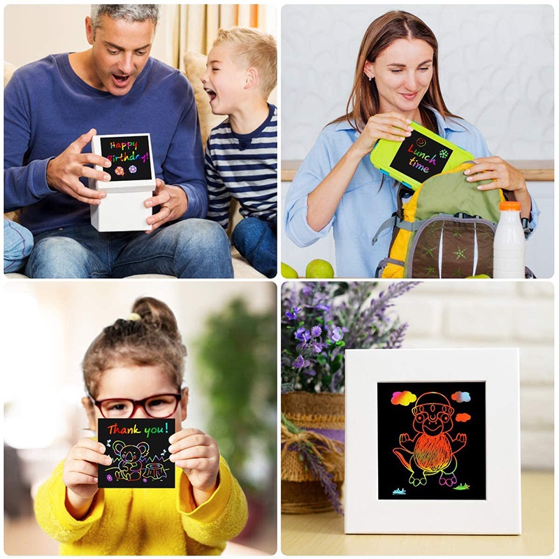 1000lembar Rainbow Scratch Mini Notes Paper Pad Kartu Dengan 2sletus 2gambar Stensil Anak Kids Serut Lukis Mainan Craft Gift