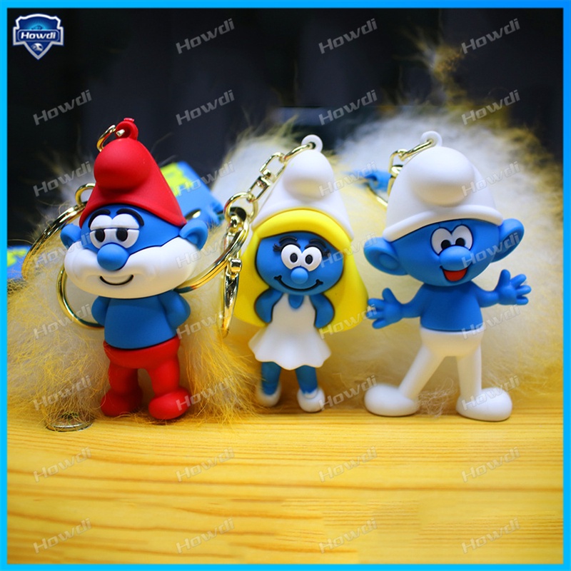Disney Blue Spirit Gantungan Kunci Kartun Boneka Lucu Smurfing Keyring Fashion Pasangan Tas Ornamen Gantungan Kunci
