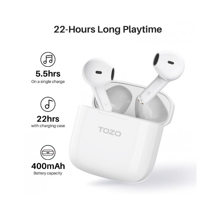 TOZO A3 TWS Stereo Headset Wireless Earbuds Lightweight Bluetooth