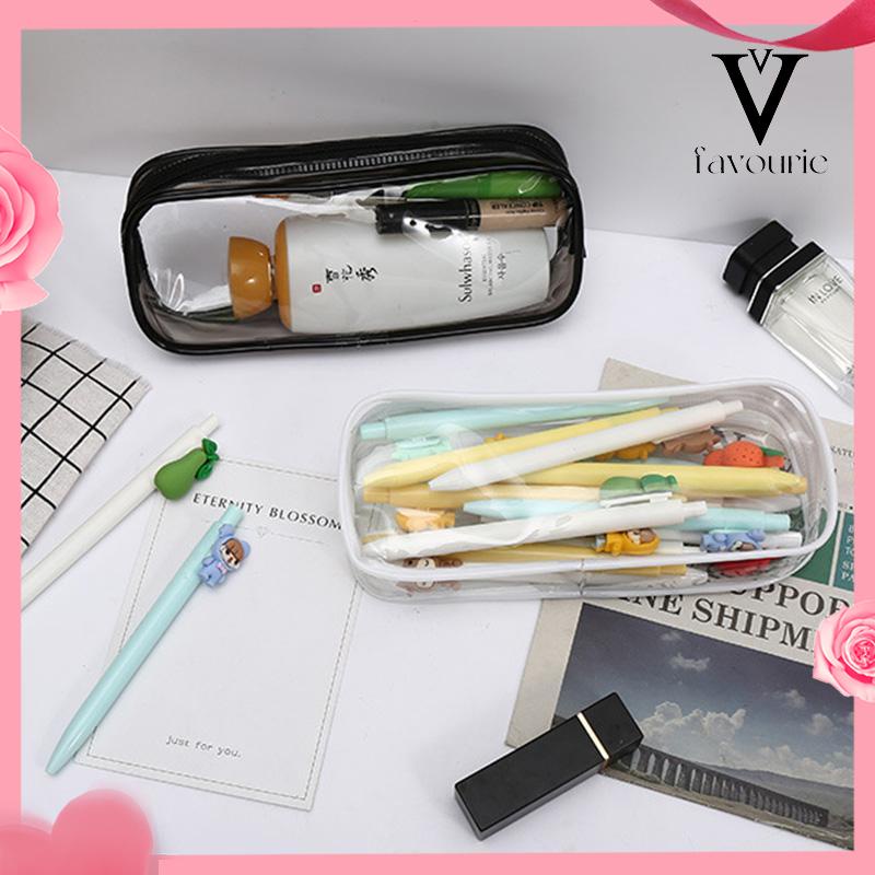 CODDecompression Primary Middle School Students Competition Rotating Pen Can Write Student Rotating PenTransparent PVC Student Stationery Zipper Pen Bag Travel Portable Toiletry Makeup Storage Bag-FA