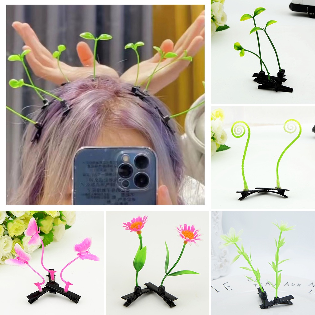 Klip Rambut Bentuk Rumput Tanaman Simulasi, Bunga Kupu-Kupu 3D Jepit Rambut Tiga Dimensi, Bunga spring clip 1 Pcs