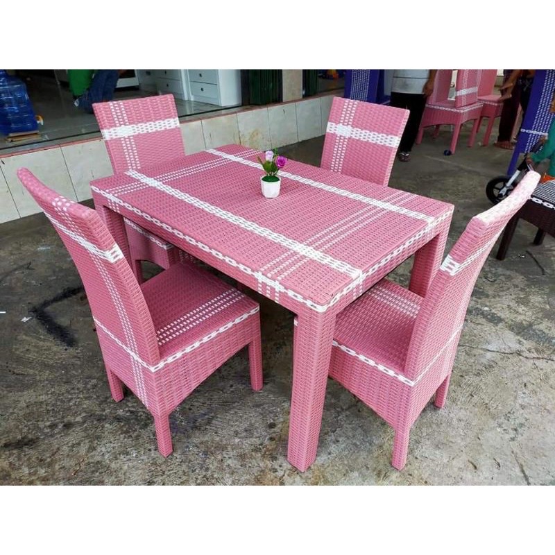 kursi meja makan satu set rotan sintetis dapur ruang makan