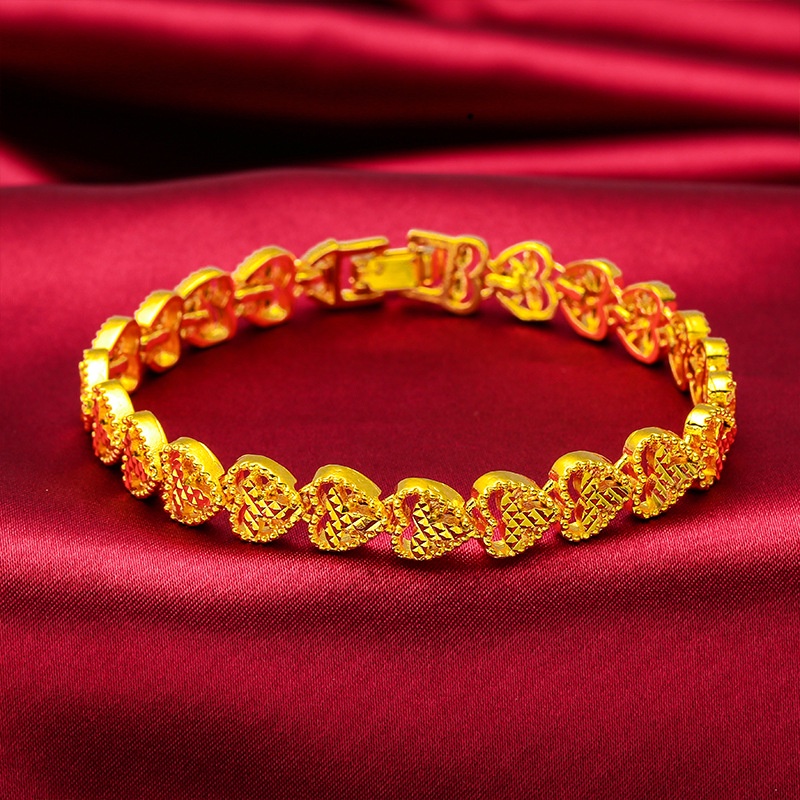 Goldkingdom Perhiasan Fashion Emas Asli Kadar 375Bangkok Aksesoris Ready Stock Wanita Berlapis Emas Gelang Jam Tangan Dengan Rantai Tank Berbentuk Hati Didedikasikan