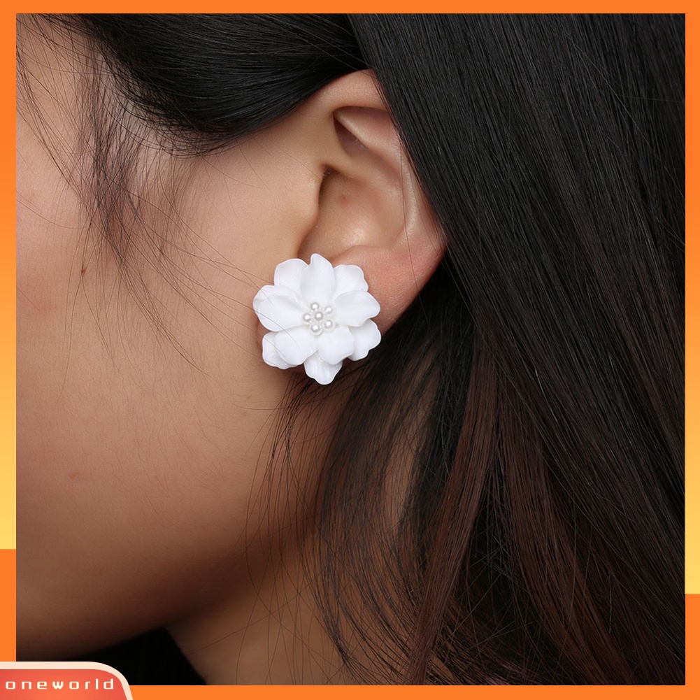 OW@ Elegant Resin Flowers Faux Pearls Women Earrings Ear Studs Dating Party Jewelry