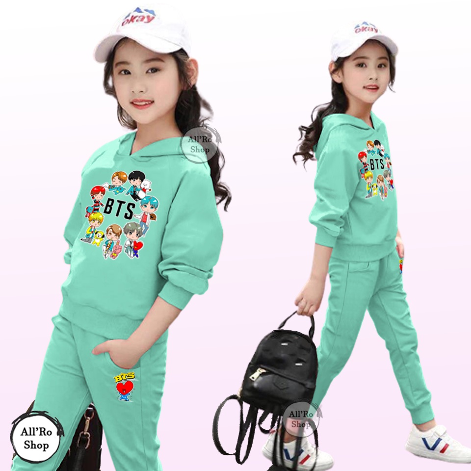 Baju Setelan Anak Olahraga Senam Motif BTS KPOP ARMY Bertudung Hoodie Setelan Anak Lengan Panjang ARS 00052