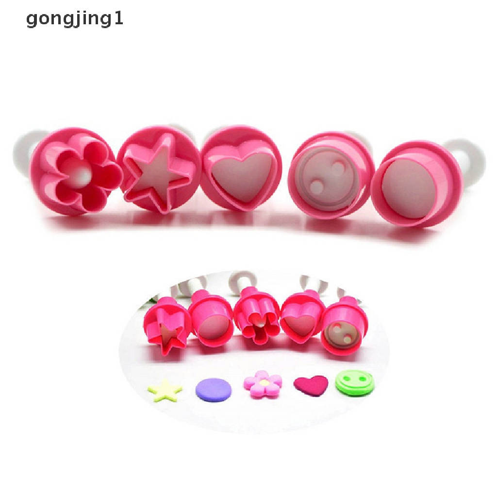 Ggg 5PCS Cookie Cutter Cetakan Kue Kering Kancing Bintang Plum Hati Biskuit Fondant Stamp Mold ID