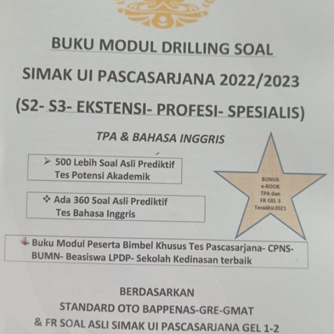 BUKU DRILLING SOAL SIMAK UI PASCASARJANA(S2-S3-PROFESI-SPESIALIS) 2021
