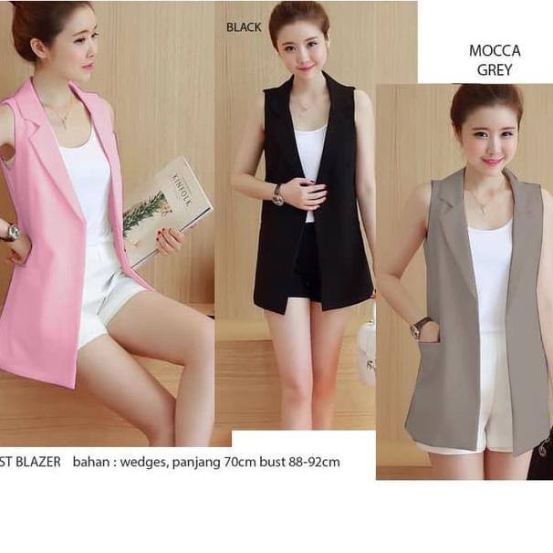 long cardi cardigan tanpa lengan jas blazer outwear korea murah