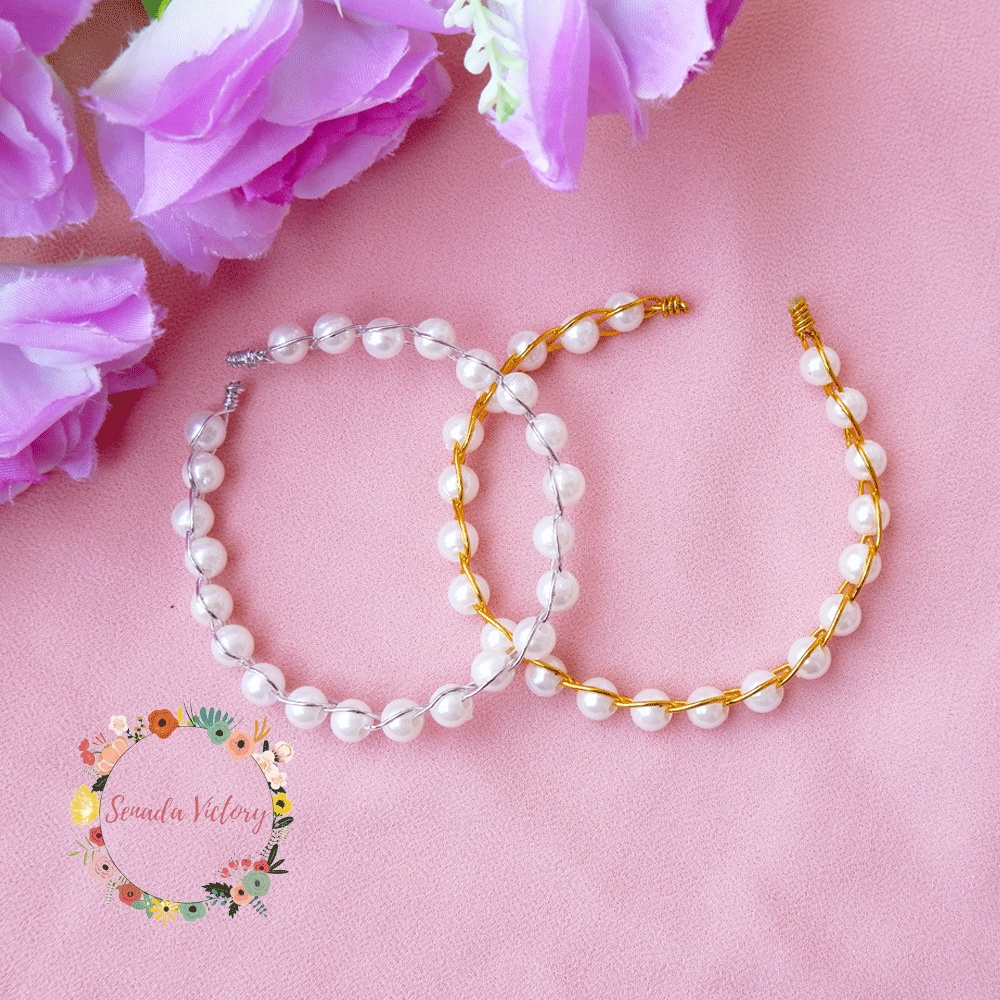Senada Victory Gelang kawat Mutiara Rangkai Adjustable Aksesoris Fashion Wanita SGC16