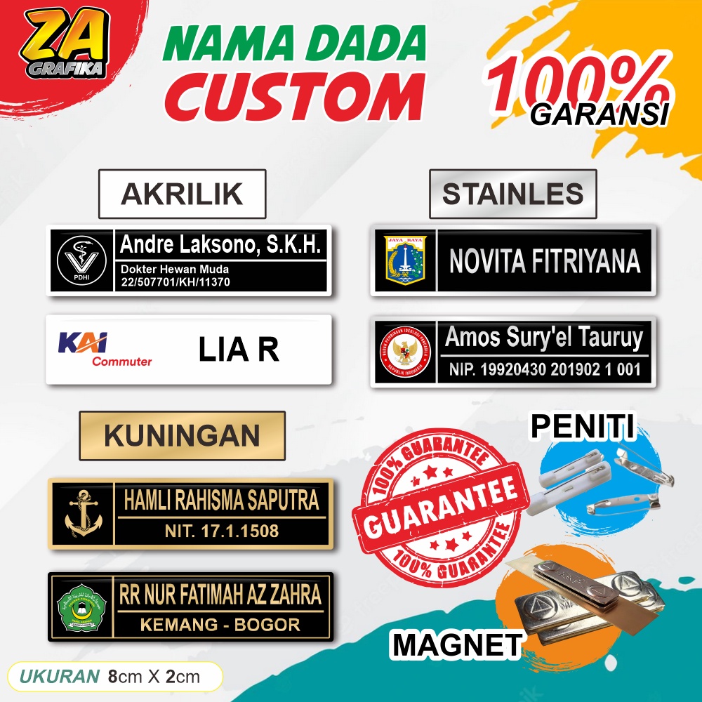 

name tag | nama dada | papan nama | kuningan stainles akrilik resmi | maghnet peniti