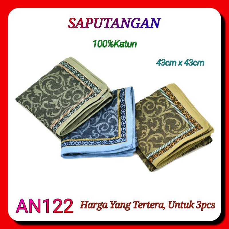 3pcs Sapu Tangan AN122 43cm x 43cm Katun Import