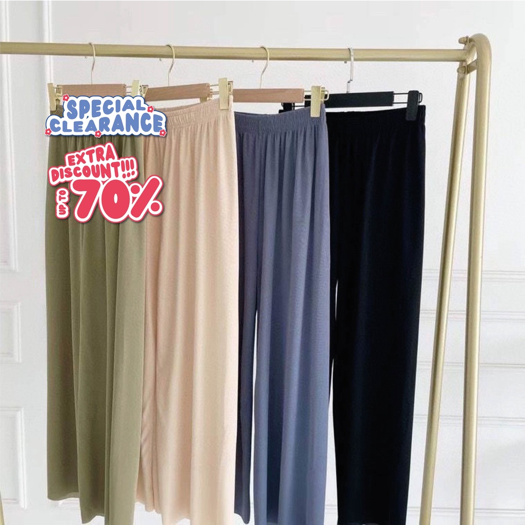 ZIVAA Pants Celana Panjang Tanpa Serut Tali Polos Bahan Knit Stretch Style Wanita Korea By Chikoisme NR