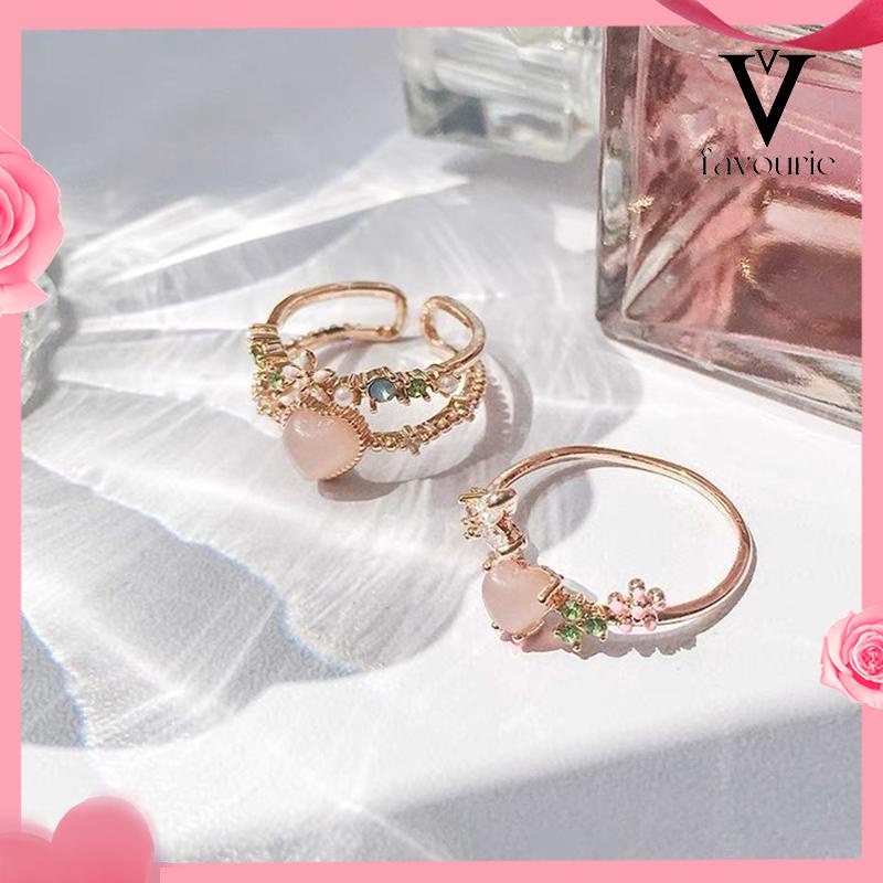 CODCincin Hati Pembukaan Dapat Disesuaikan  Cahaya Mewah Manis Cincin Wanita-FA