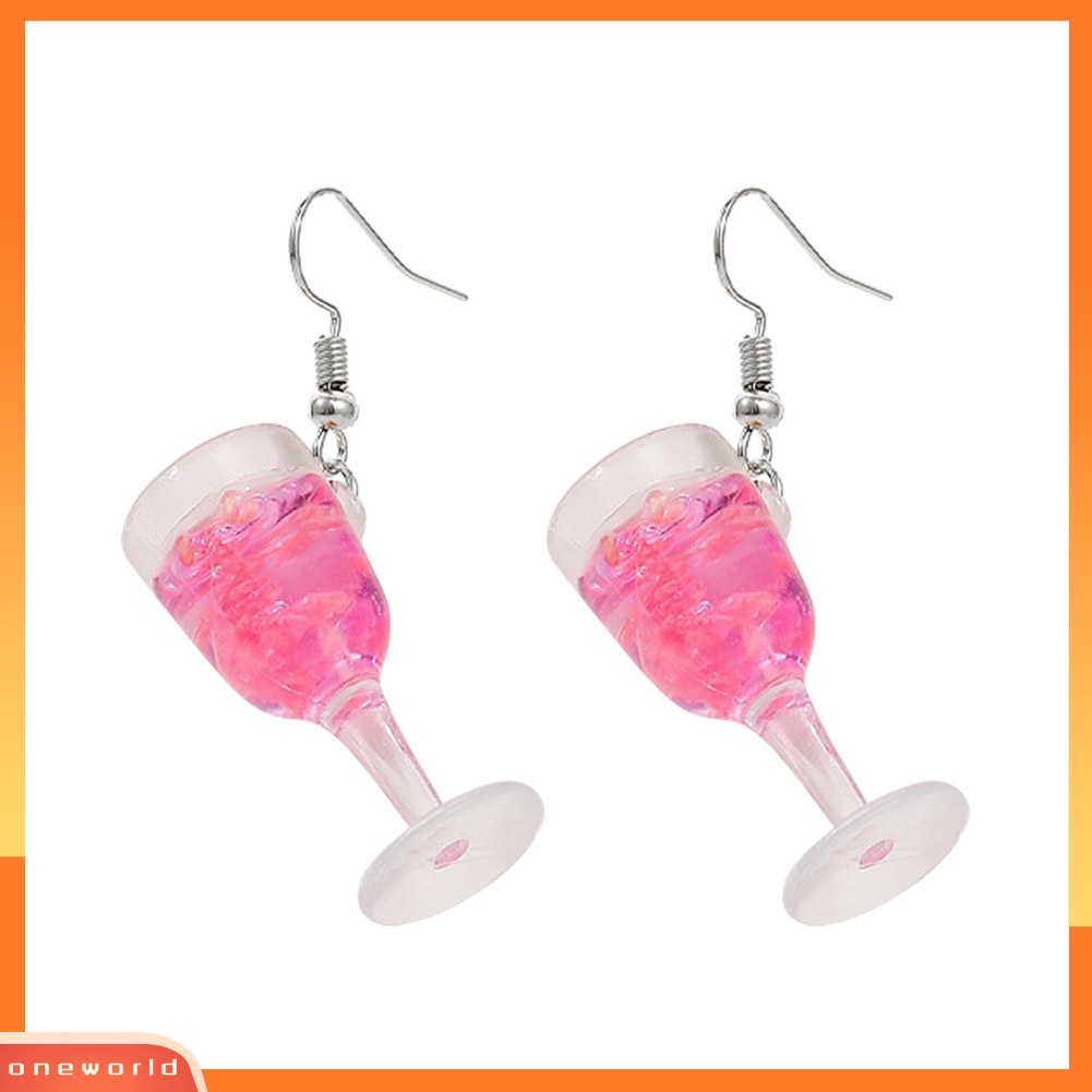 [WONE] Fashion Wanita Simulasi Gelas Wine Menjuntai Resin Ear Hook Earrings Perhiasan Hadiah