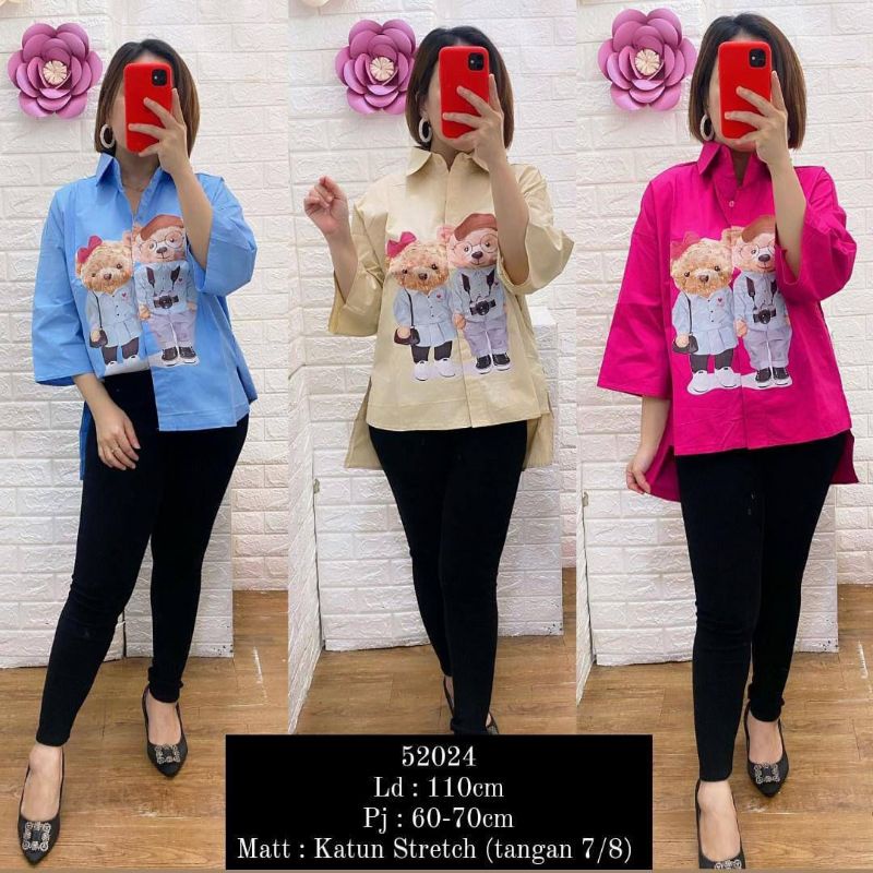 Kemeja Teddy Bear Fanta | Kemeja Fuschia Teddy Bear | Atasan Teddy Bear