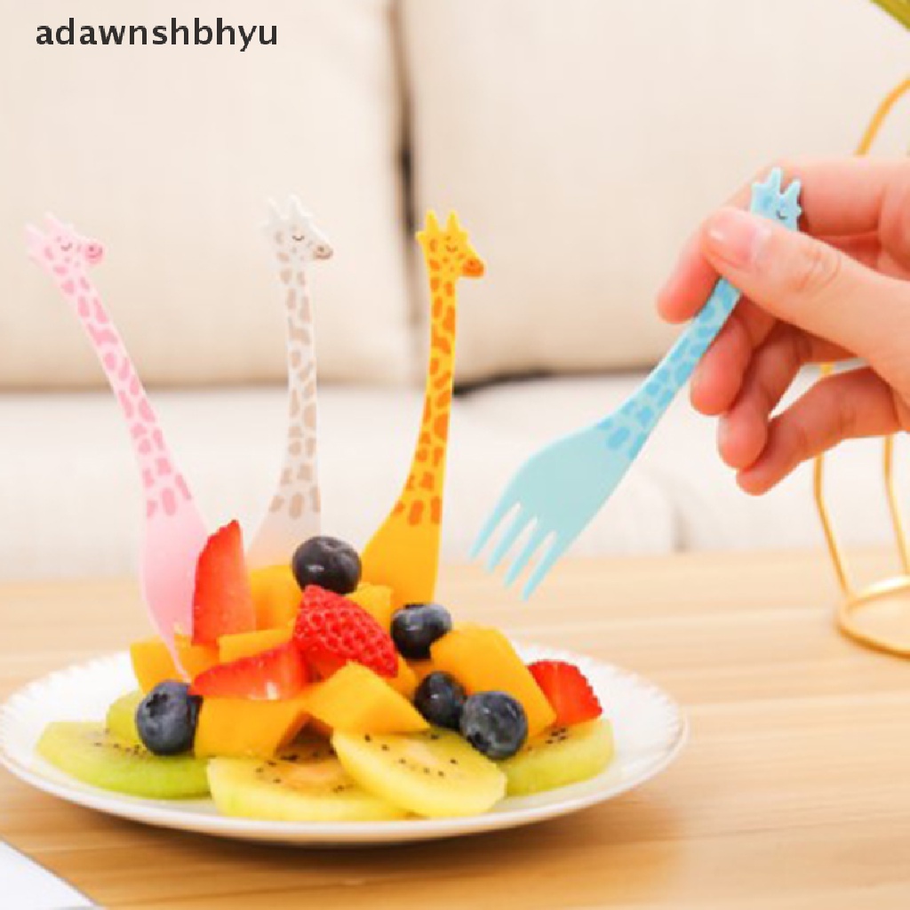 Adawnshbhyu 12pcs /set Kartun Bentuk Jerapah Pilihan Makanan Snack Buah Tusuk Gigi Garpu Gurun ID