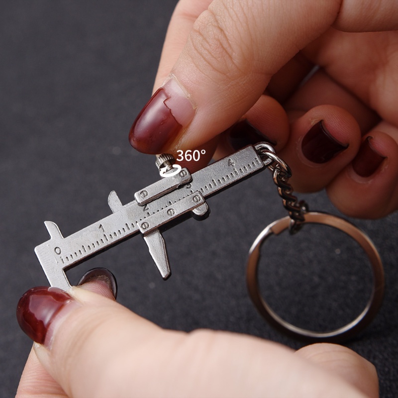 [Harga Grosir] 2in1 Liontin Hias Kreatif Populer Wanita Pria Alat Ukur Gauging Fashion Vernier Caliper Metal Key Ring Portable Gantungan Kunci Untuk Mobil Keyring, Tas