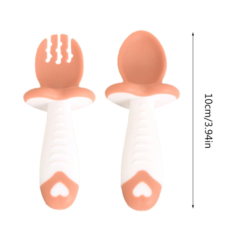 Mary 2 Pcs Baby Self Feeding Fork Spoon Set Peralatan Makan Bayi Training Feeding Utensils