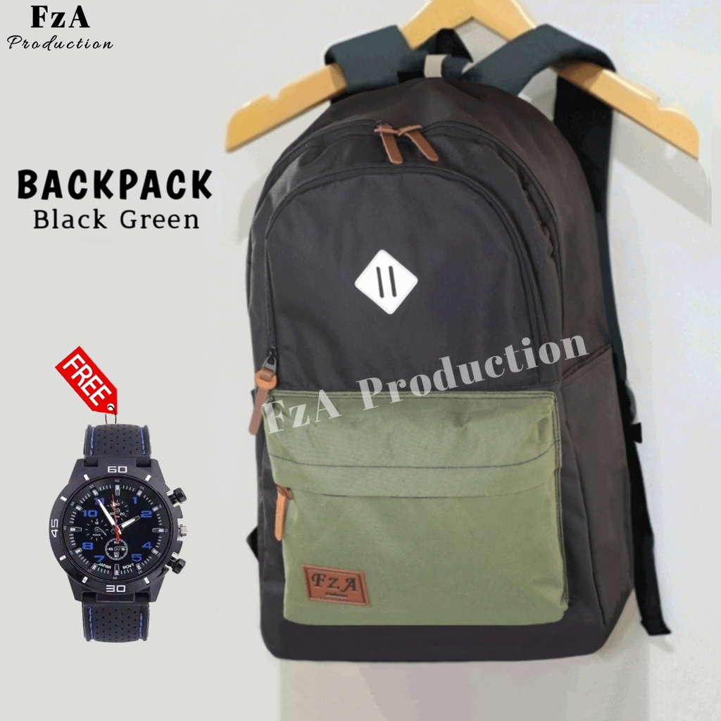 Tas Ransel Punggung Distro Casual Pria Wanita / Tas Ransel Laptop Original - FzA Gratis Jam Tangan Sport