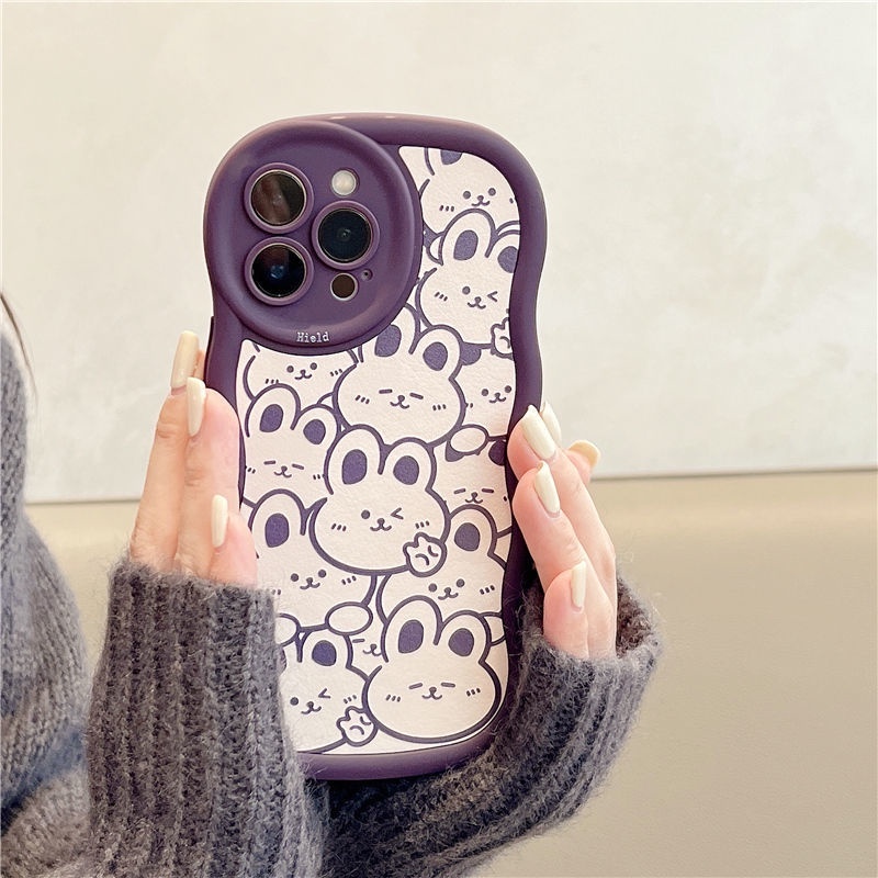 IPHONE Casing Ponsel Desain Kelinci Putih Wave Edged Purple Full Screen Kompatibel Dengan Iphone12 13 14 11 Pro Max Hhgyt