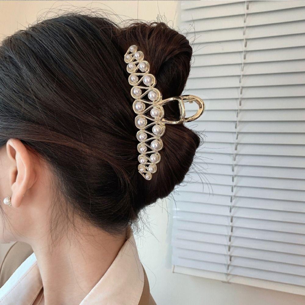 Needway Gelombang Rambut Cakar Jepit Rambut Hiu Klip Elegan Untuk Anak Perempuan Hiasan Kepala Berlian Ponytail Holder Hiasan Kepala Gaya Korea Hair Clip