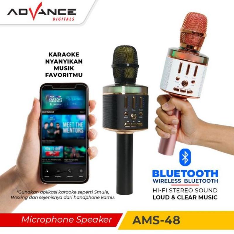 Mic Speaker Advance AMS-18 / AMS-08 / AMS-28 / AMS-38 / AMS-48 / AMS-321 Bluetooth Portable / Speaker Mic Bluetooth karaoke ams18 08 28 38 48 321 Microphone Speaker Oke