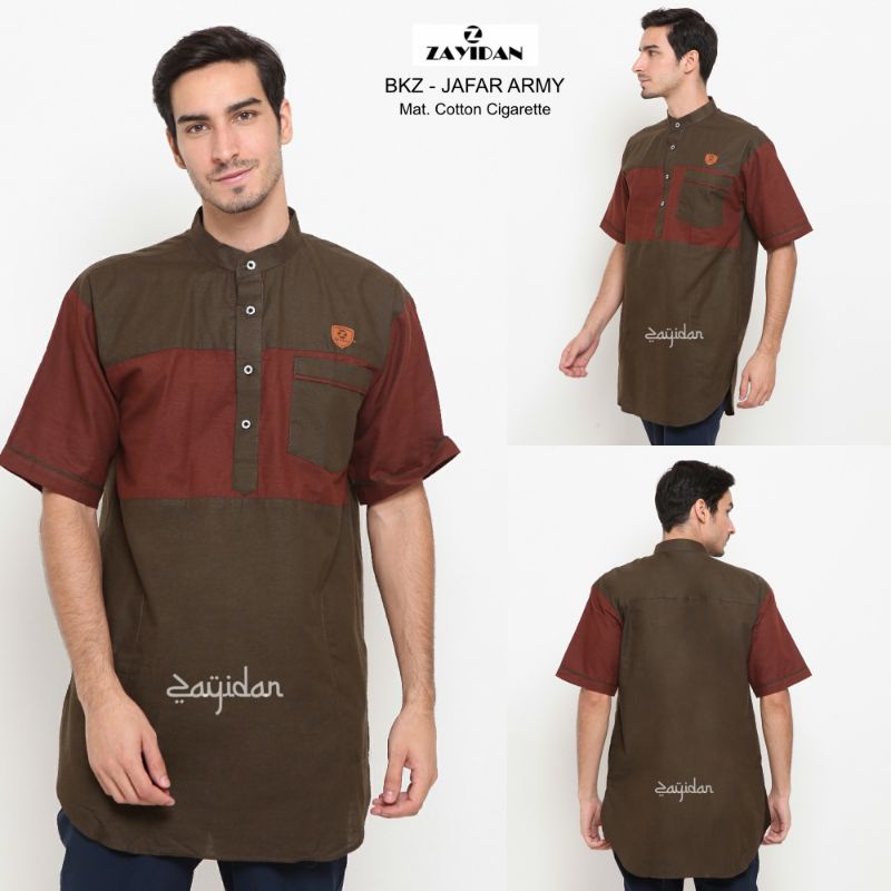 Zayidan Jafar Baju Koko Pria Kurta Pakistan Muslim Lengan Pendek Warna Hijau Army