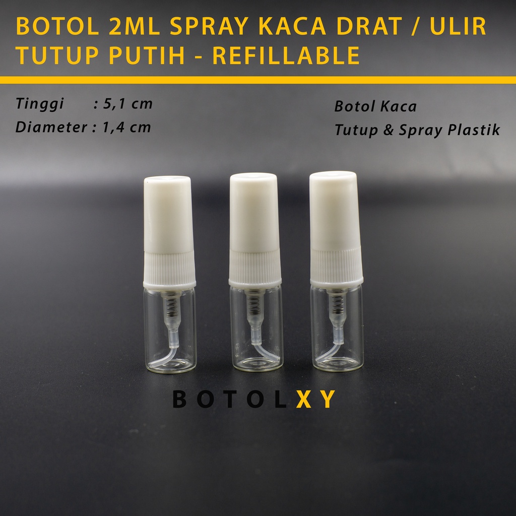 Botol Spray Kaca 2ml Refill Parfum Vial Travel Size Decant TUTUP PUTIH