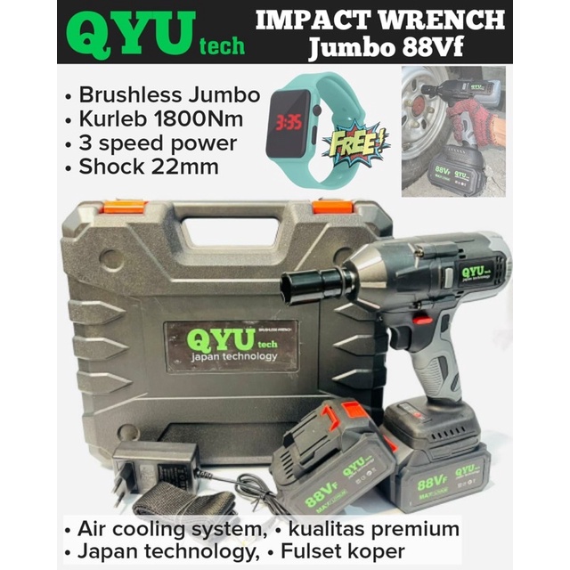 Impact wrench QYU tech Japan jumbo 1800Nm 88V bor Impact buka baut Truk super power