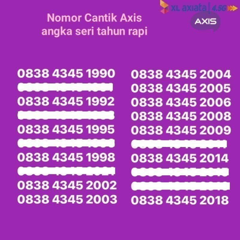 Nomor axis cantik seri tahun tengah rapi murah