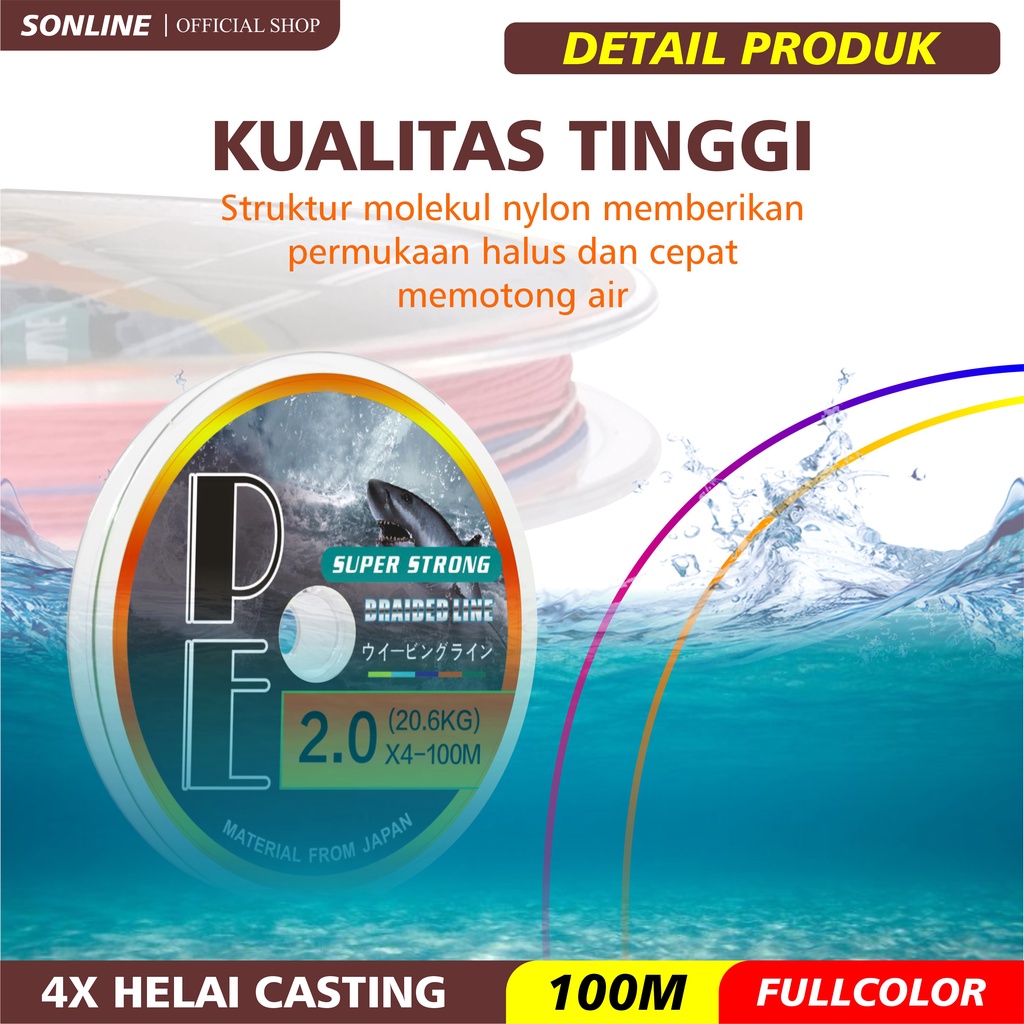 SONLINE Tali Pancing Japan Fishing Line Nylon PE Super strong 100m Senar Pancing Super Braided Line PESS
