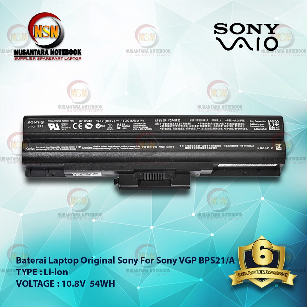 Baterai Original Sony VGP BPS21/A Black 10.8V 54Wh