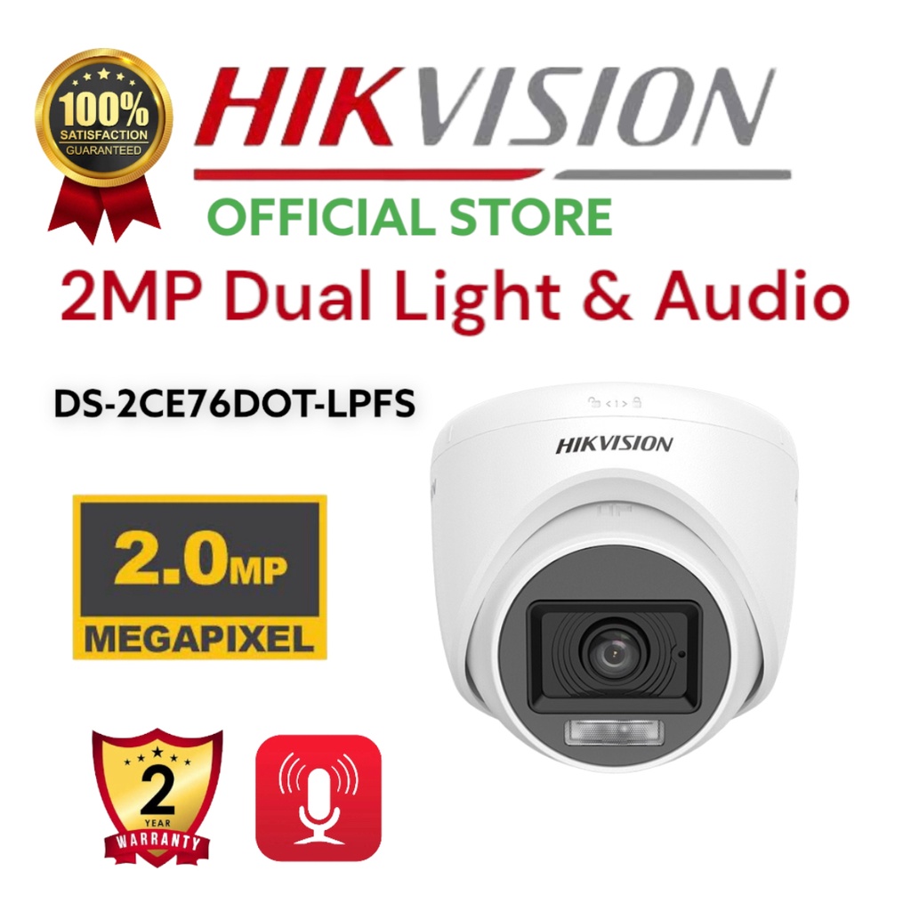 HIKVISION DS-2CE76D0T-LPFS 2MP DUAL LIGHT AUDIO &amp; COLORVU FIXED TURRET CAMERA CCTV INDOOR