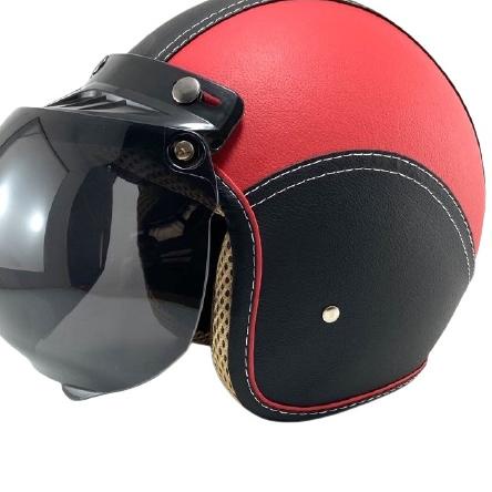 Helm Bogo Retro Kulit Dewasa Pria Wanita Premium Sni Cod POLOS HITAM