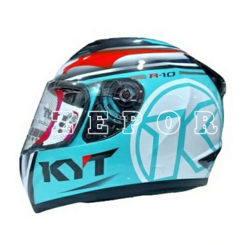 HELM KYT R-10 #AQUAMARINE Flat Visor Bening Original SNI DOT Full Face