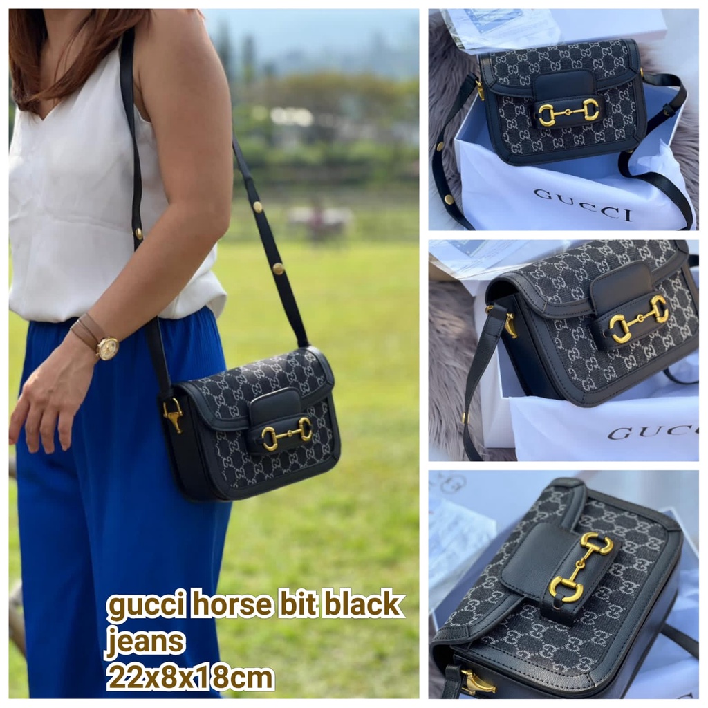 TAS SLEMPANG GUCI HORSEBIT JEANS HITAM TAS SLEMPANG PREMIUM GUCI