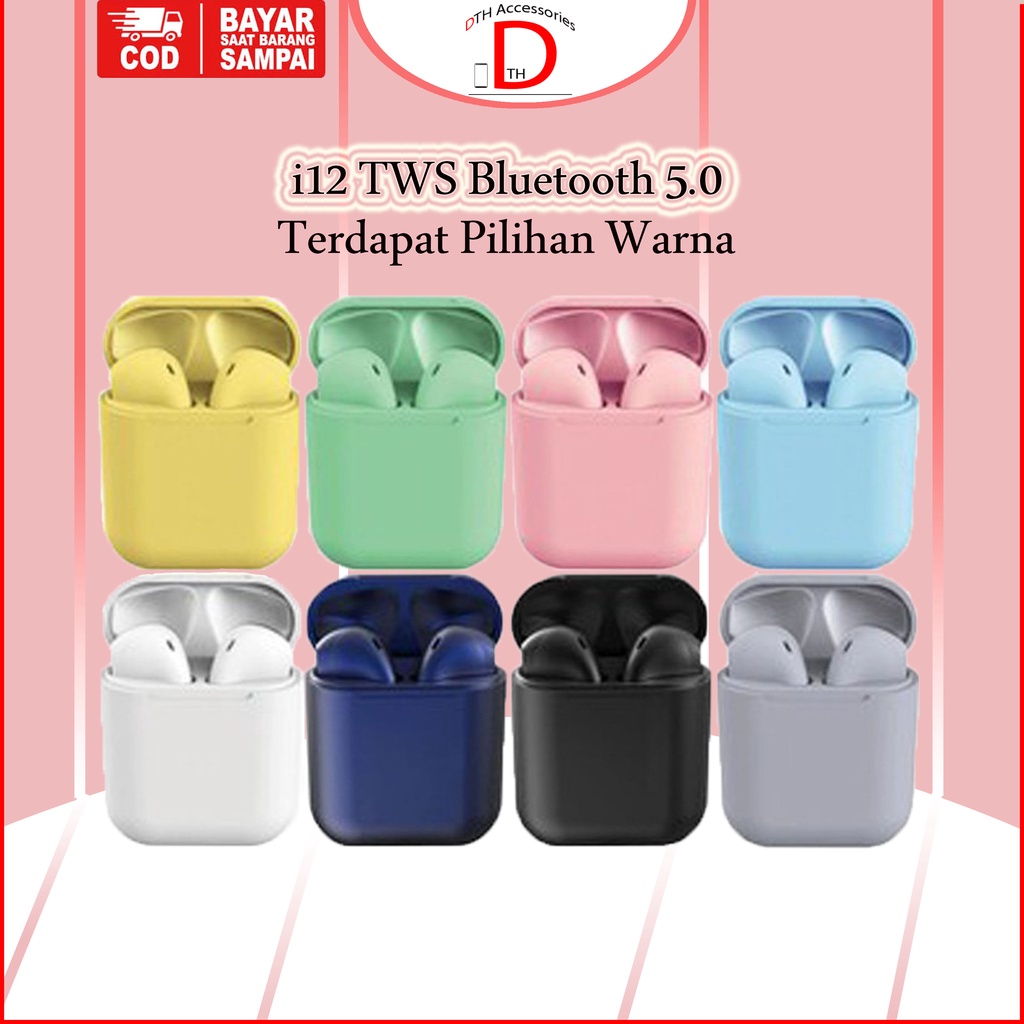 Headset Bluetooth i12 Macaron TWS Jernih Fullbass