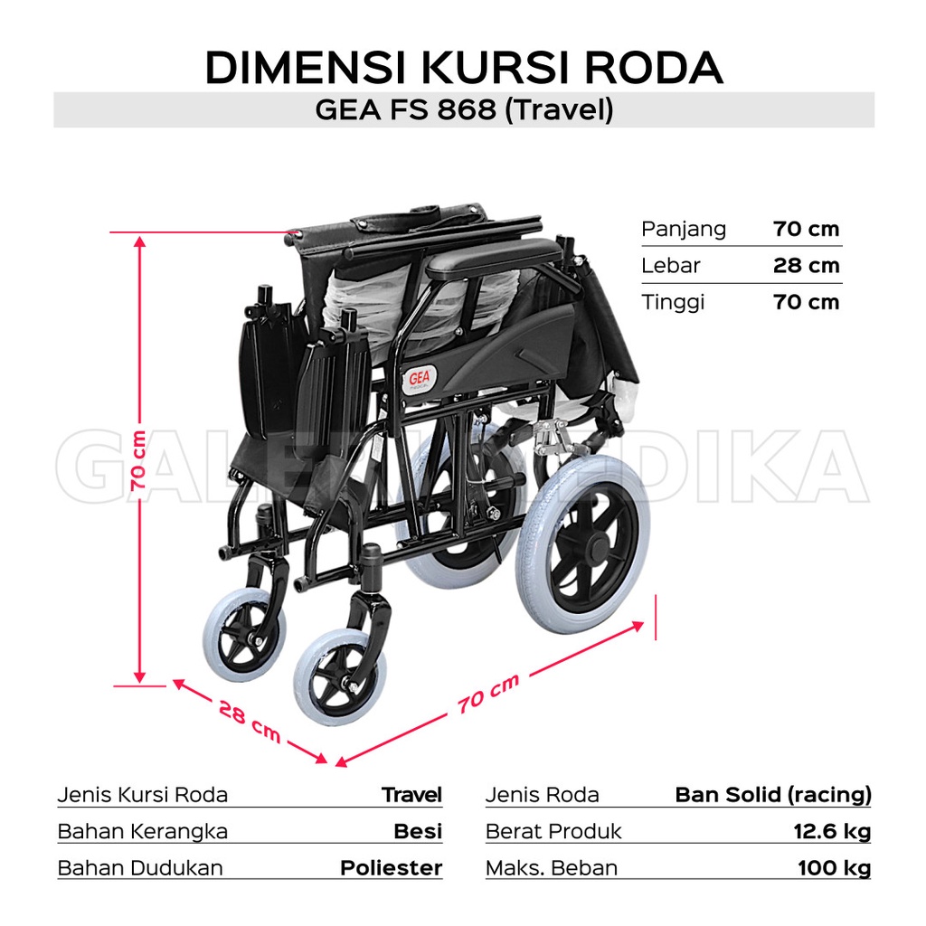 Kursi Roda Travel GEA FS 868 / FS-868 / FS868 - Travel Wheelchair (Khusus GOJEK)