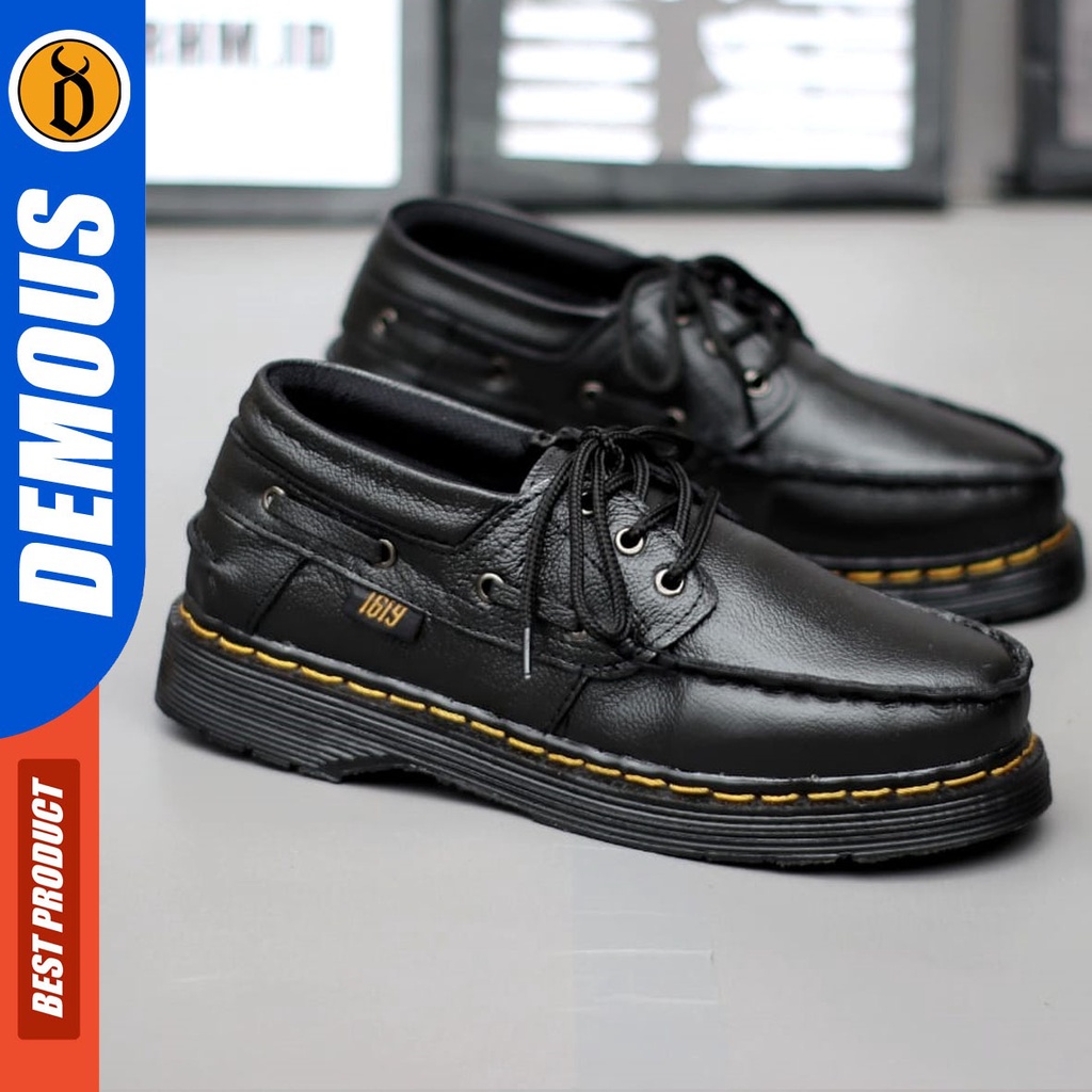 DEMOUS Gond - Sepatu Docmart Formal Pantofel Low Boots Kulit Asli Kerja Hitam Pria