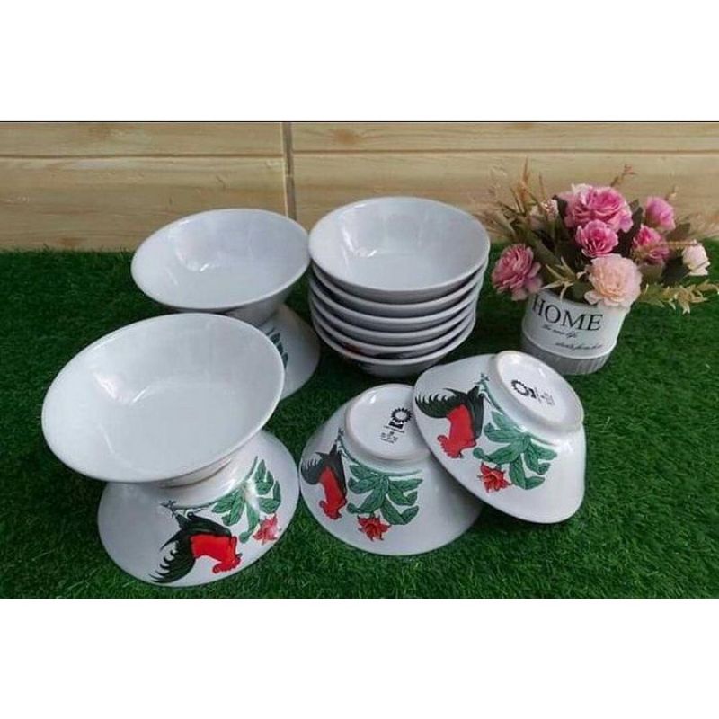 Mangkok Keramik Ayam Jago 6Pcs Diameter 16.5cm