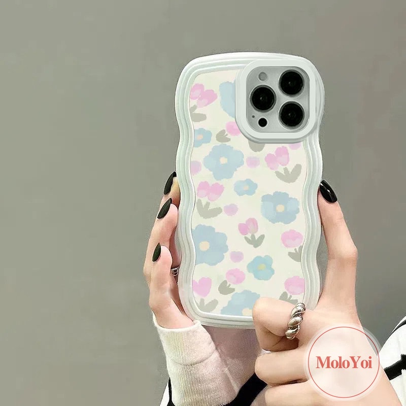 Casing Compatible Untuk iPhone 11 Pro MAX 7Plus 8Plus XR 12 13 14 Pro MAX 6s 6 7 8 Plus 14 Plus X XS MAX SE 2020 Watercolor Fresh Blue Purple Flowers Soft Silicone Cover