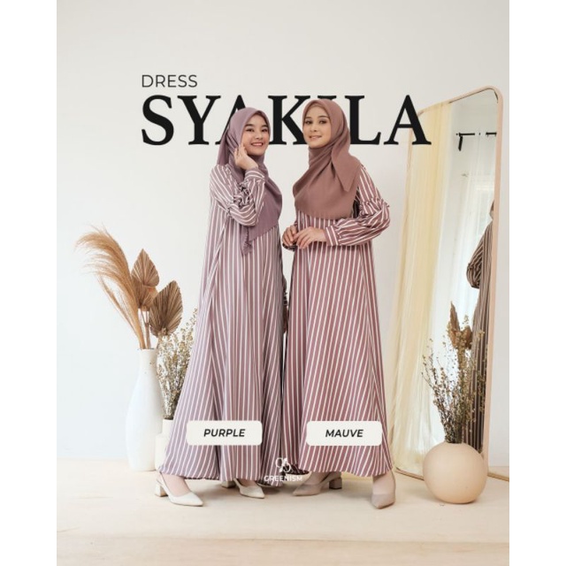 SYAKILA DRESS BY GREENISM - Gamis Dewasa Motif Salur Bahan Adem dan Jatuh