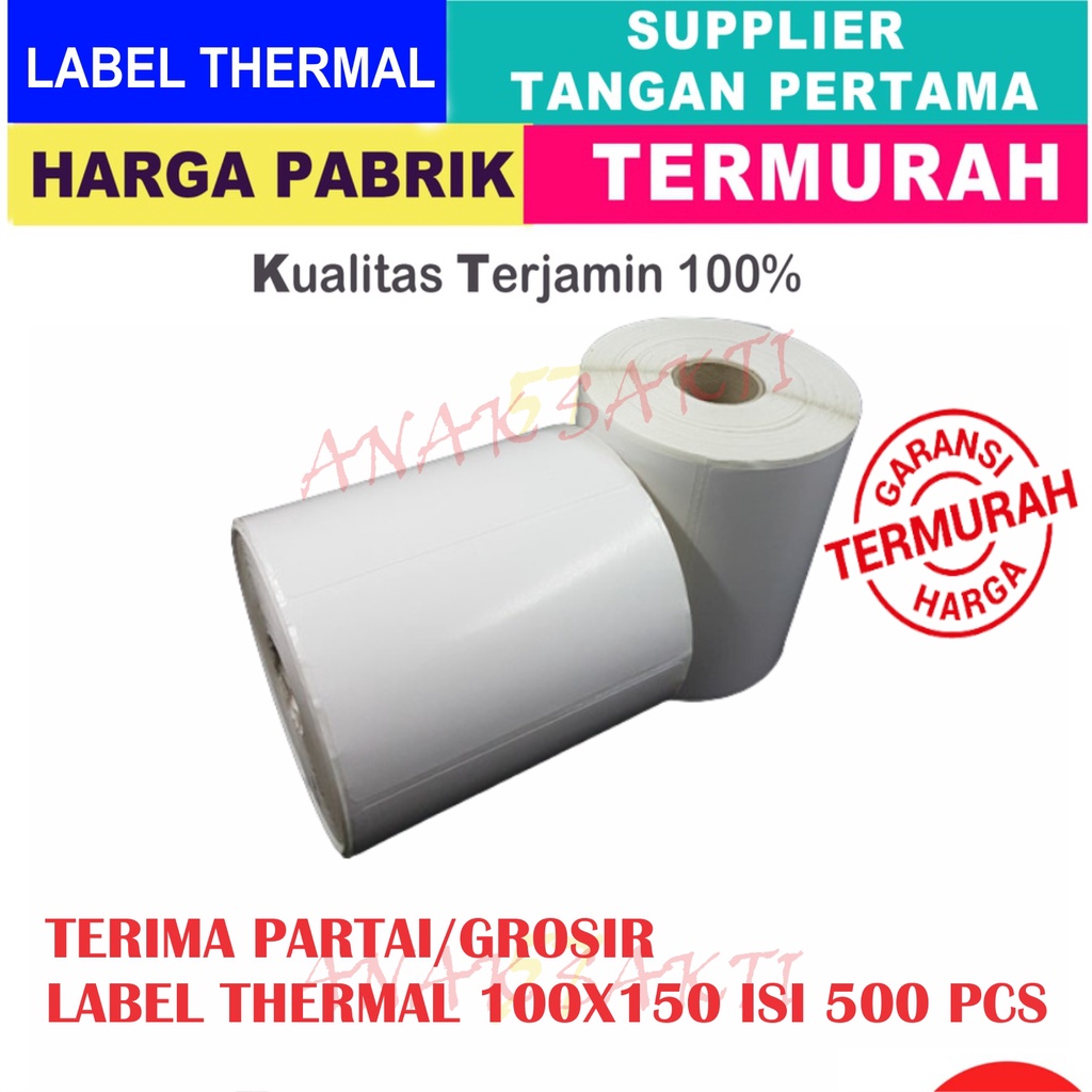 Kertas Thermal Sticker Label Barcode Roll ukuran A6 100x150 mm isi 500pcs 100x150mm isi 500 Pcs