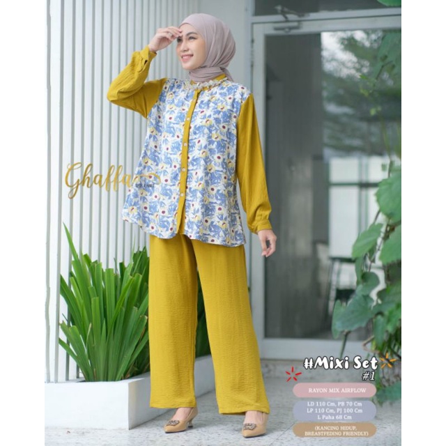 MIXI ONESET BY GHAFFA THE LABEL / SET YELLOW AIRFLOW WANITA MUSLIMAH / Setelan celana wanita modern
