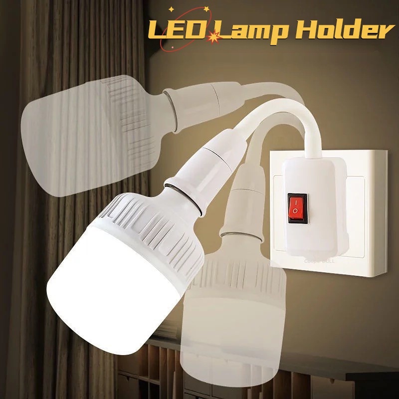 [Hot Sale] US/EU Plug E27 Socket Lamp Bulb Holder/Stop Kontak Lampu Sekrup Hemat Energi Dengan Saklar/Base Bohlam Plug In Universal