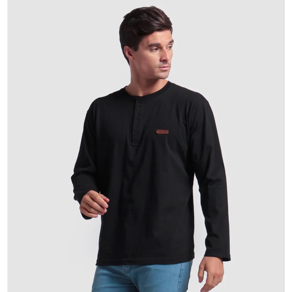 BRODO - Kaos Henley Long Sleeve Black Size M