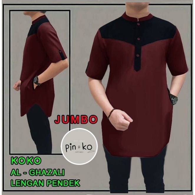 PIK - Koko Kurta Al Ghazali Lengan Pendek JUMBO S, M, L, XL, XXL, 3XL/BAJU KOKO PRIA JUMBO/ FASHION MUSLIM PRIA